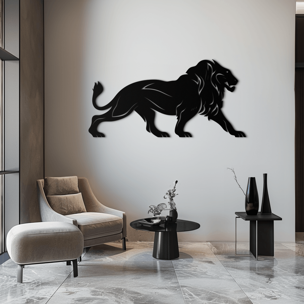 Steel Lion Metal Wall Art - Minimalist Modern Contemporary Design