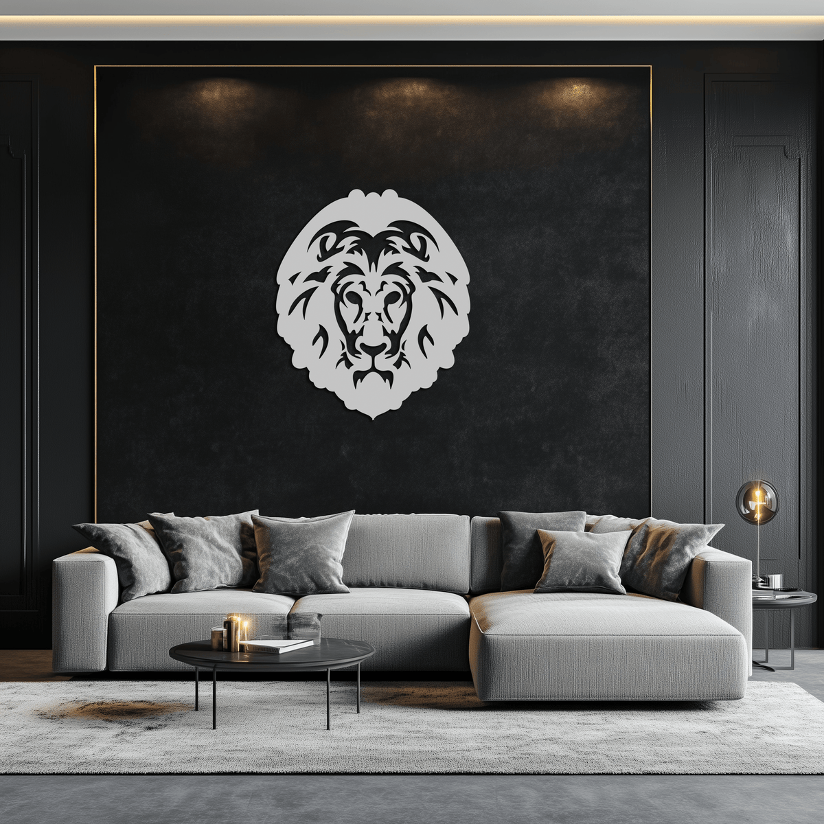 Steel Lion Head Geometric Metal Wall Art - Contemporary Design Home and Office Decor