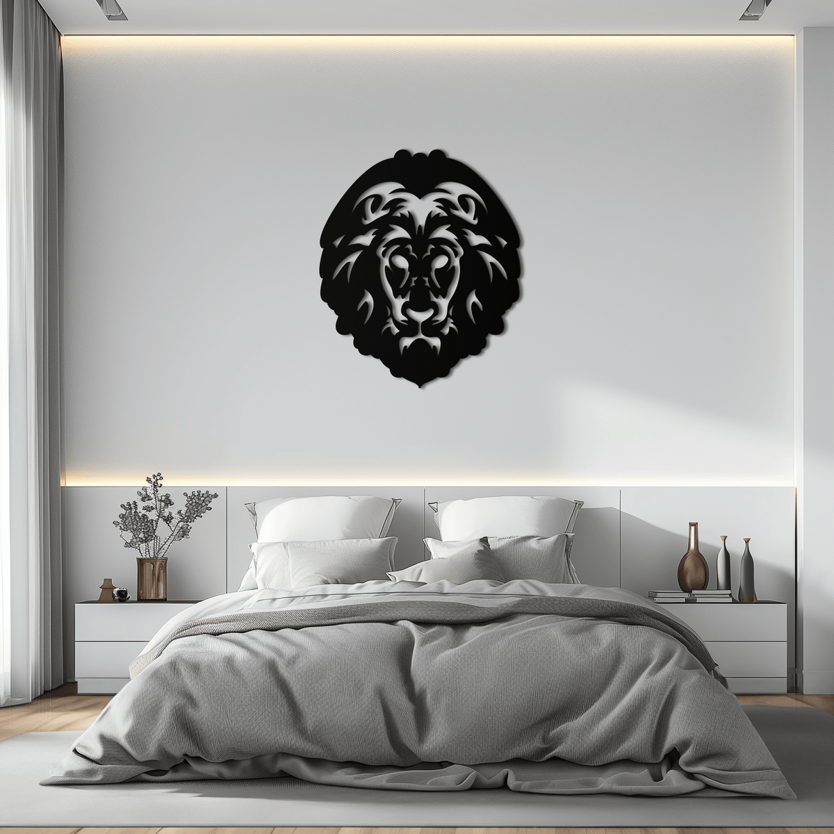 Steel Lion Head Geometric Metal Wall Art - Contemporary Design Home and Office Decor