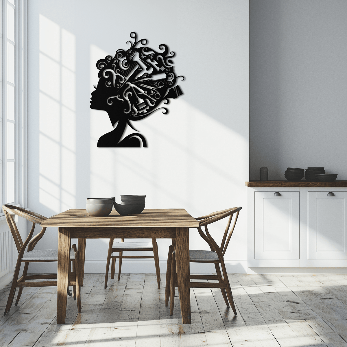 Steel Hair Stylist Wall Art - Modern Minimalist Salon Studio