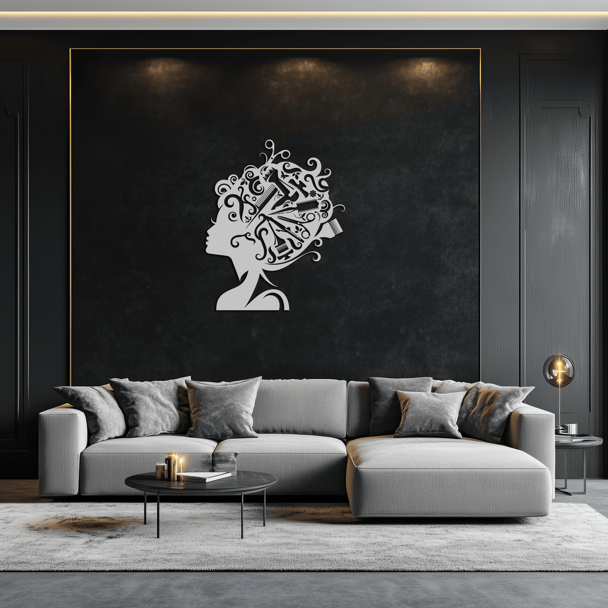Steel Hair Stylist Wall Art - Modern Minimalist Salon Studio