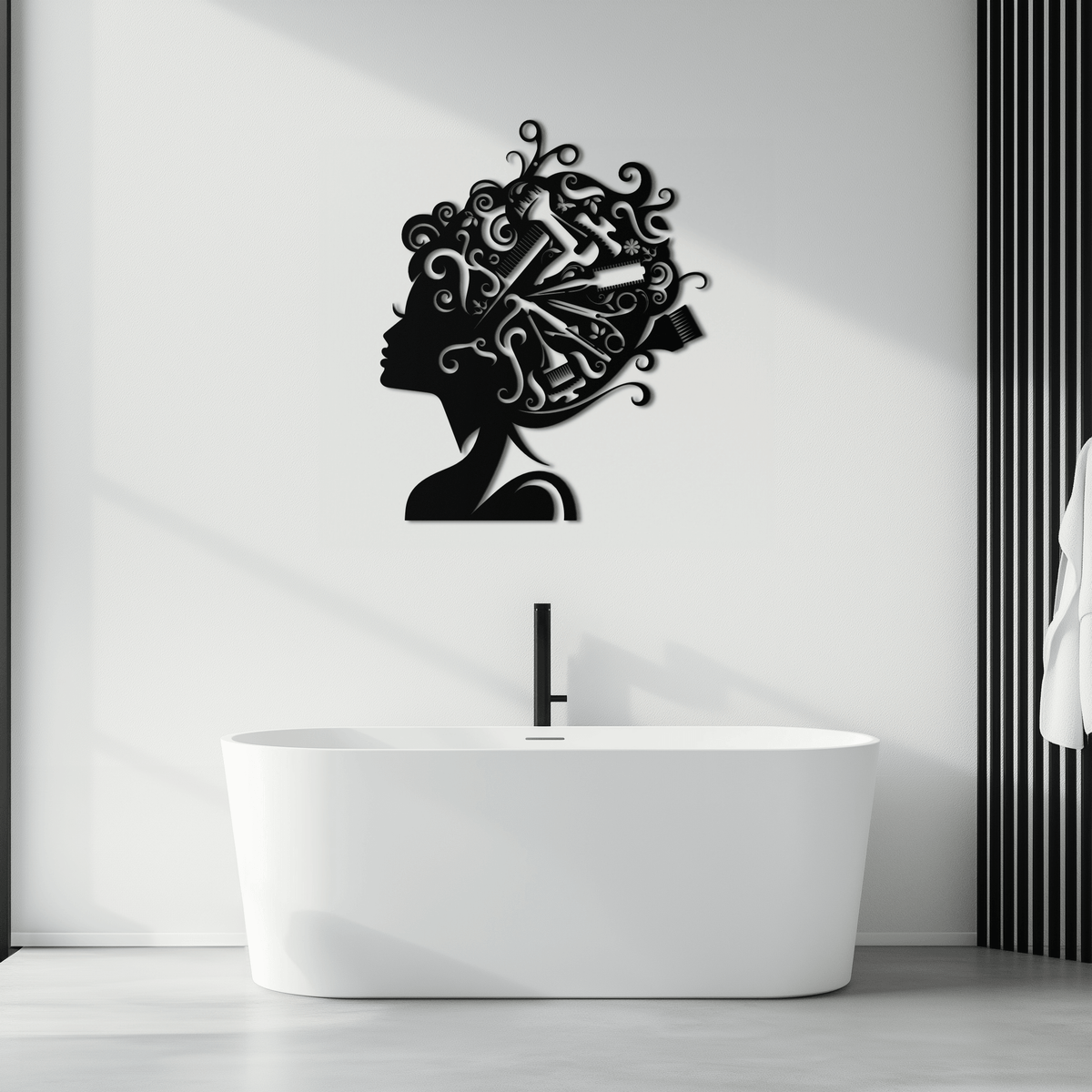 Steel Hair Stylist Wall Art - Modern Minimalist Salon Studio