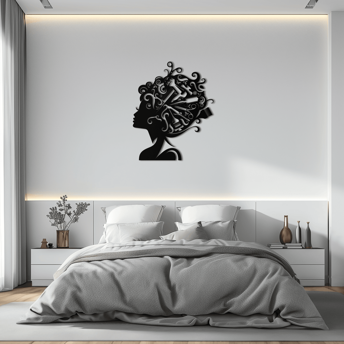 Steel Hair Stylist Wall Art - Modern Minimalist Salon Studio