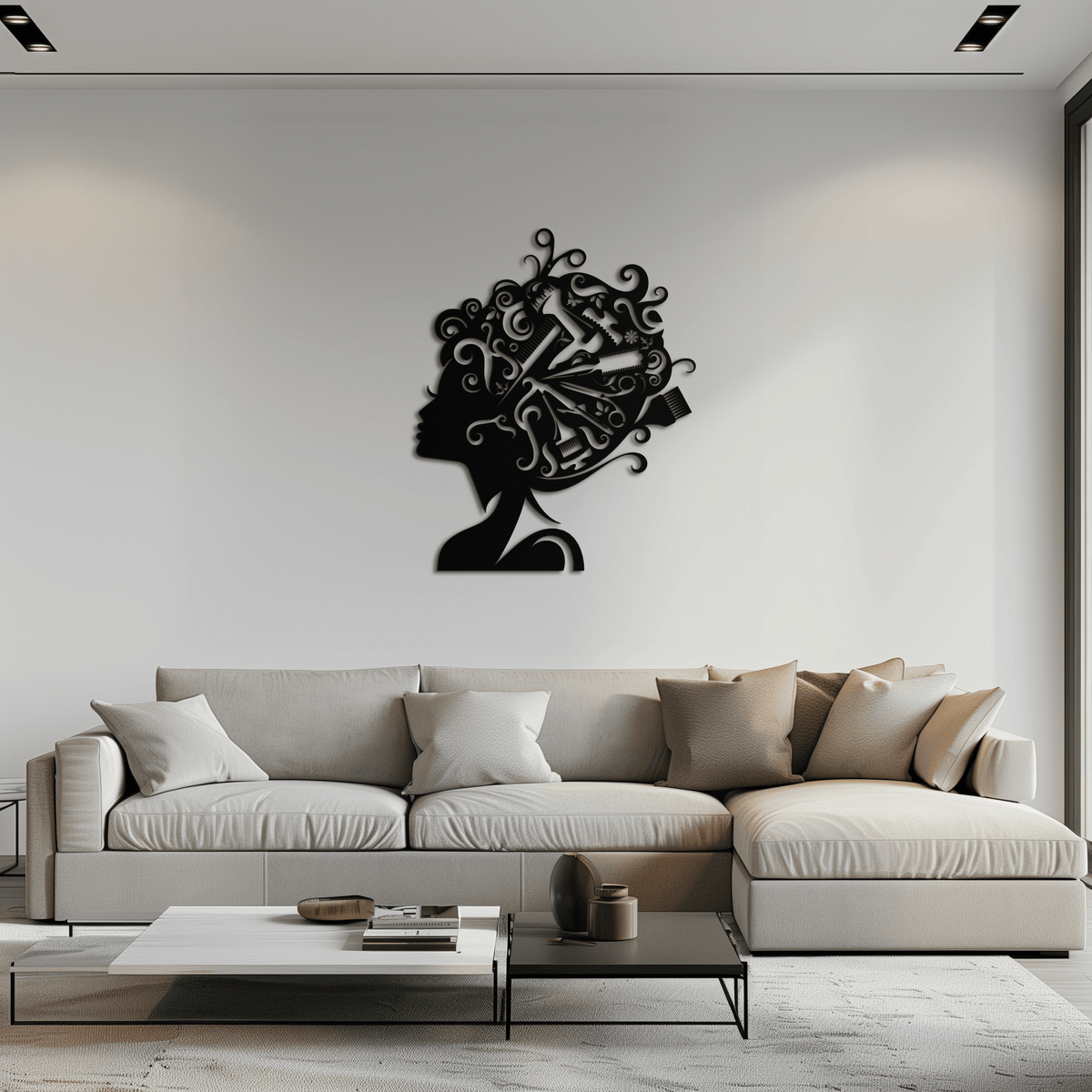 Steel Hair Stylist Wall Art - Modern Minimalist Salon Studio