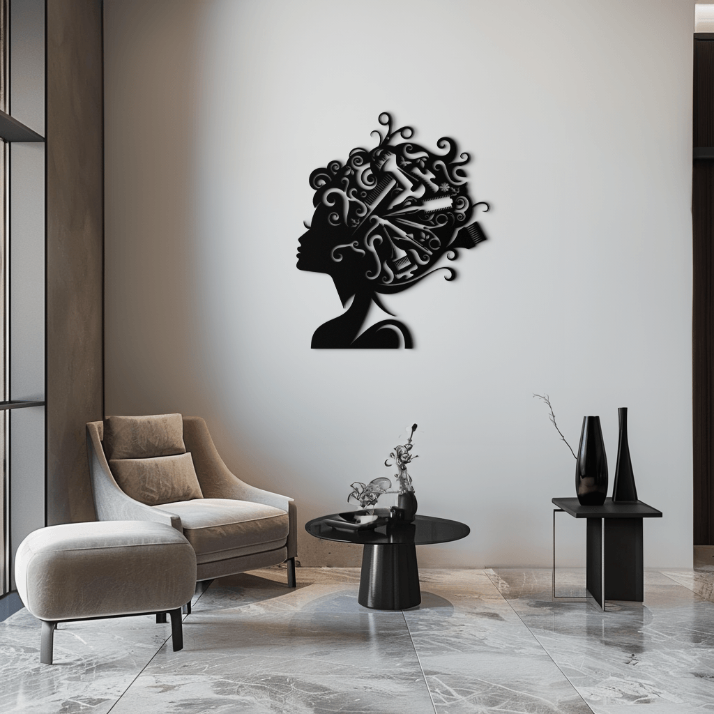 Steel Hair Stylist Wall Art - Modern Minimalist Salon Studio