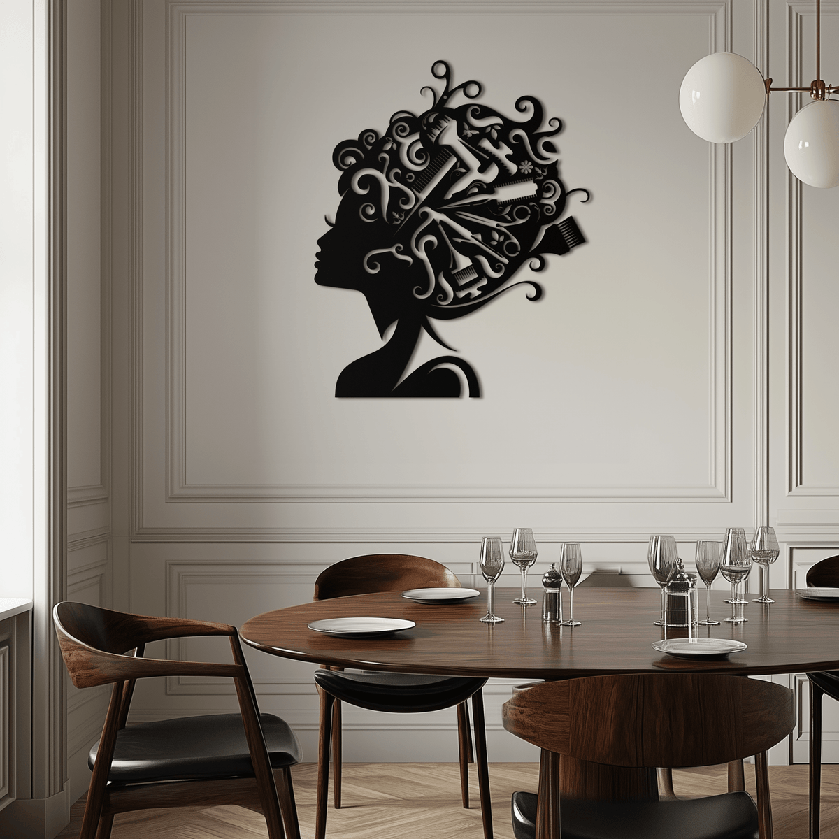Steel Hair Stylist Wall Art - Modern Minimalist Salon Studio