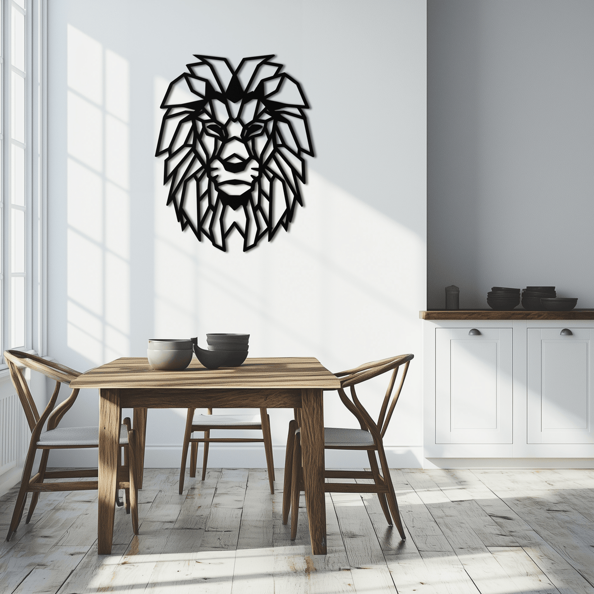 Steel Lion Geometric Wall Art - Modern Minimalist Metal Sculpture