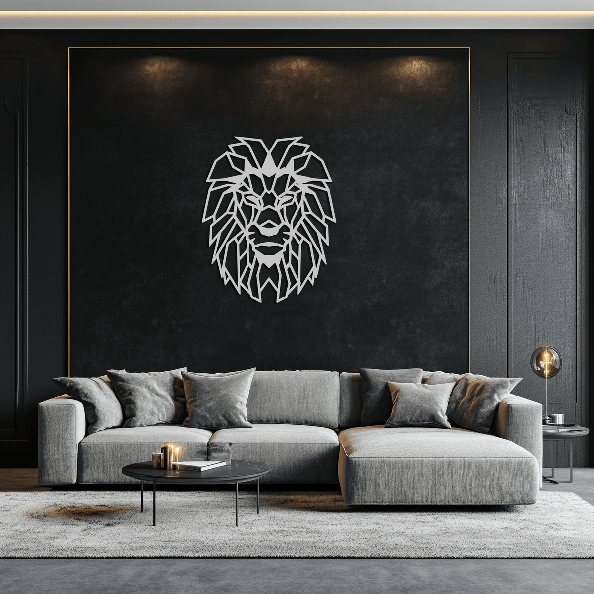Steel Lion Geometric Wall Art - Modern Minimalist Metal Sculpture