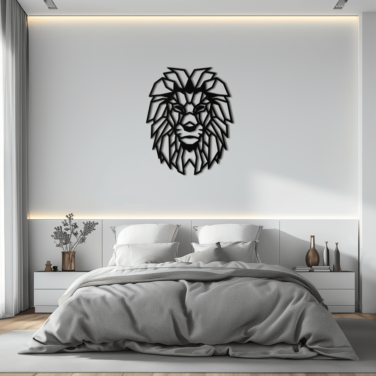 Steel Lion Geometric Wall Art - Modern Minimalist Metal Sculpture