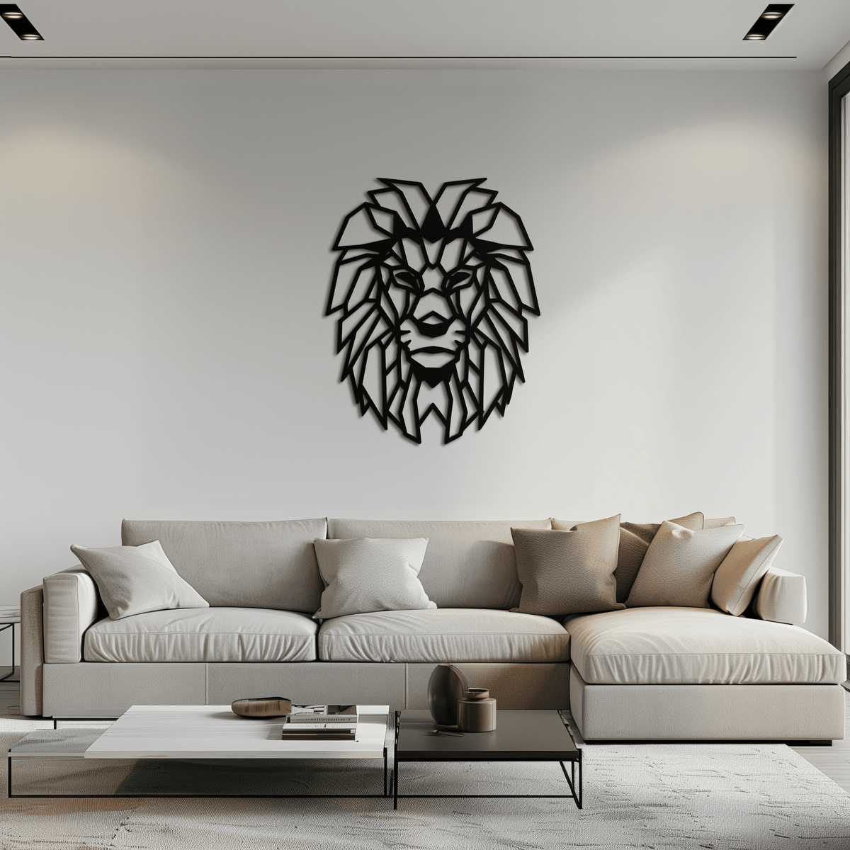 Steel Lion Geometric Wall Art - Modern Minimalist Metal Sculpture