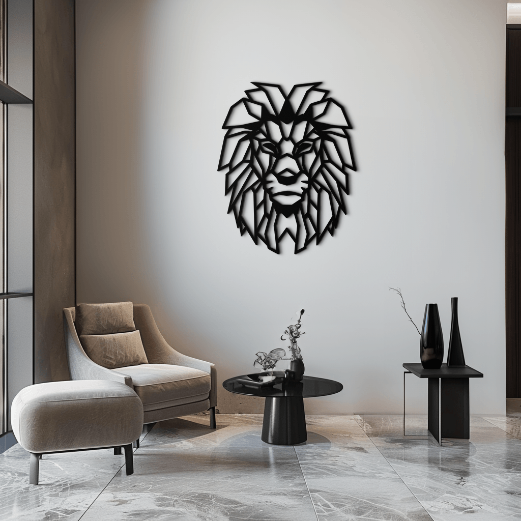 Steel Lion Geometric Wall Art - Modern Minimalist Metal Sculpture