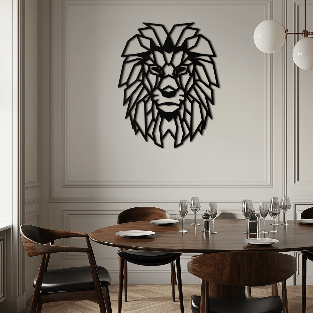 Steel Lion Geometric Wall Art - Modern Minimalist Metal Sculpture