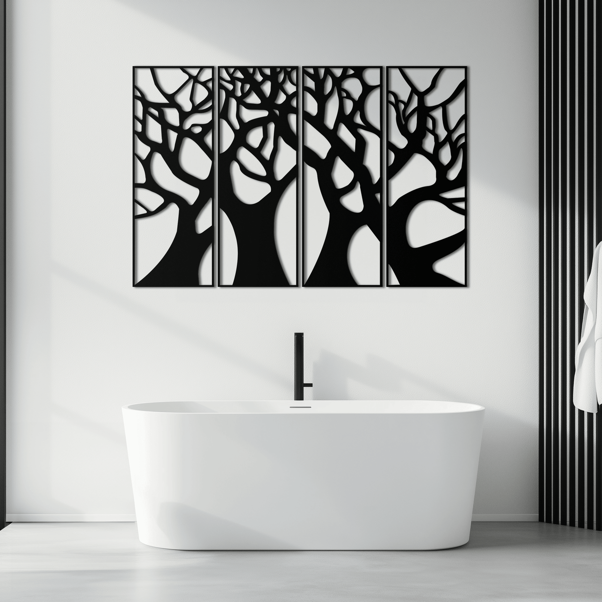 Metal Tree Panel Wall Art Four Piece Contemporary Sculptural