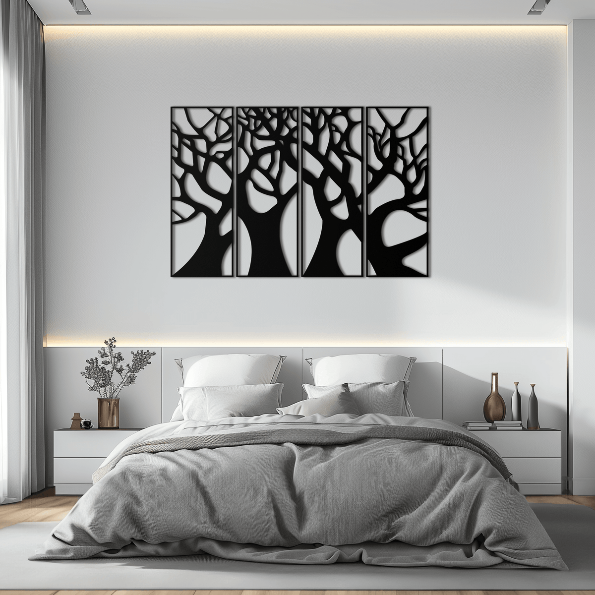 Metal Tree Panel Wall Art Four Piece Contemporary Sculptural