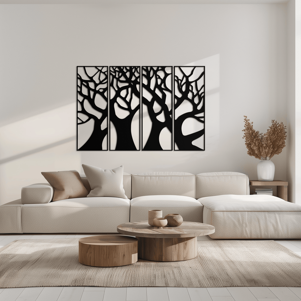 Metal Tree Panel Wall Art Four Piece Contemporary Sculptural