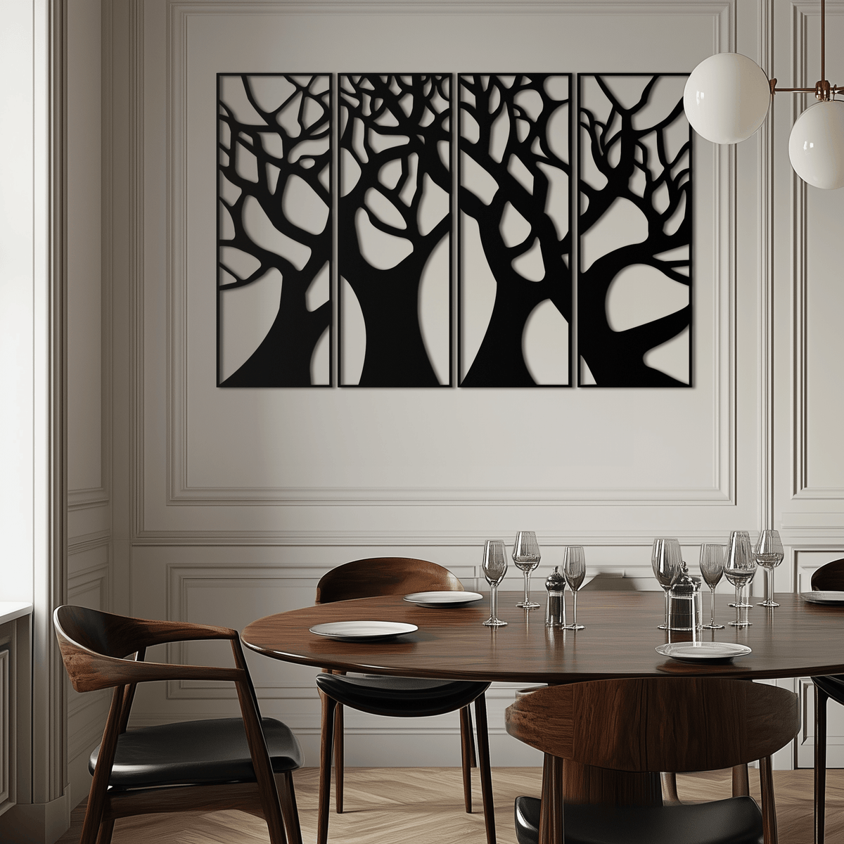 Metal Tree Panel Wall Art Four Piece Contemporary Sculptural