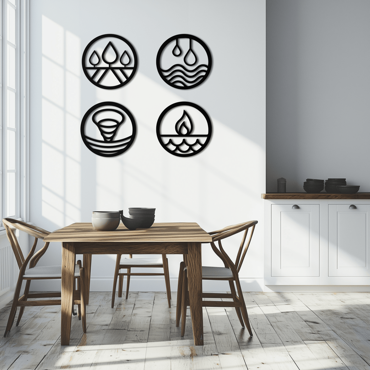 Steel Four Elements Wall Art - Modern Minimalist Circular Design