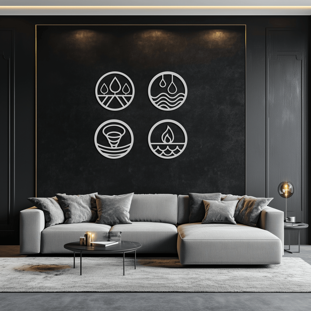 Steel Four Elements Wall Art - Modern Minimalist Circular Design