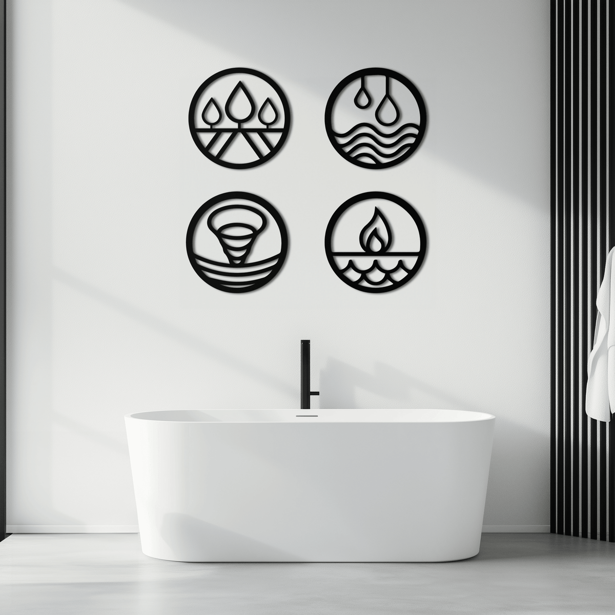 Steel Four Elements Wall Art - Modern Minimalist Circular Design
