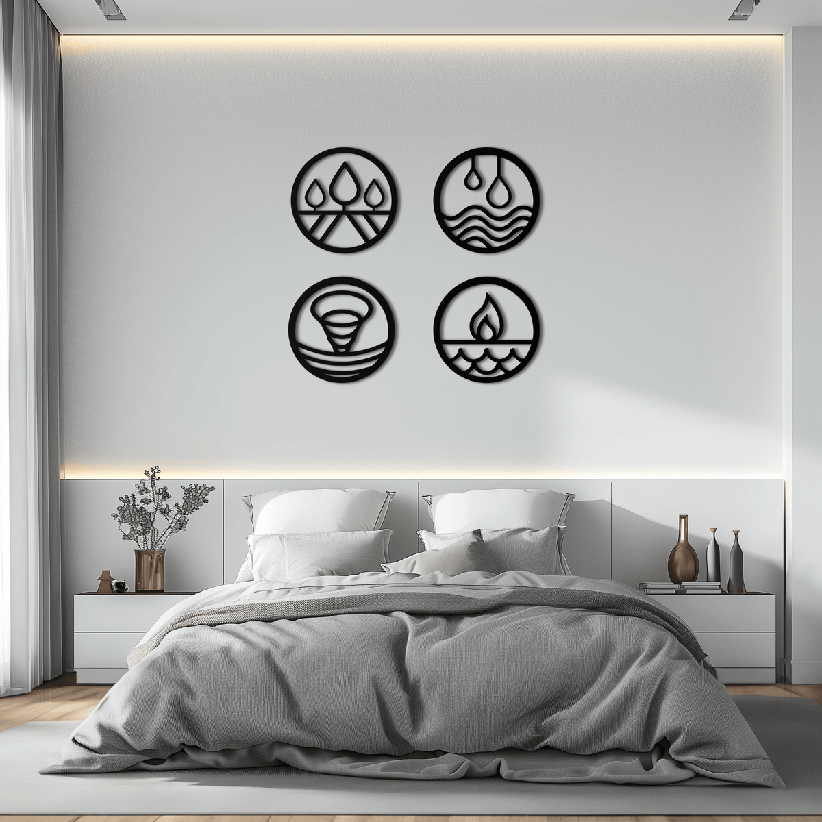 Steel Four Elements Wall Art - Modern Minimalist Circular Design