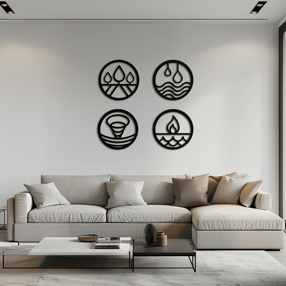 Steel Four Elements Wall Art - Modern Minimalist Circular Design