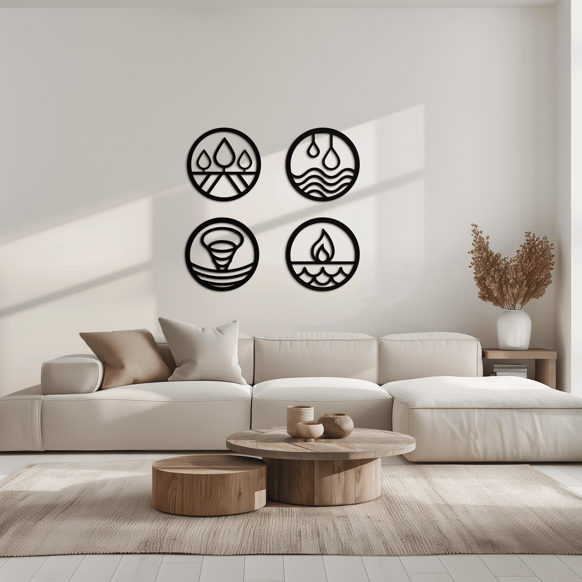 Steel Four Elements Wall Art - Modern Minimalist Circular Design