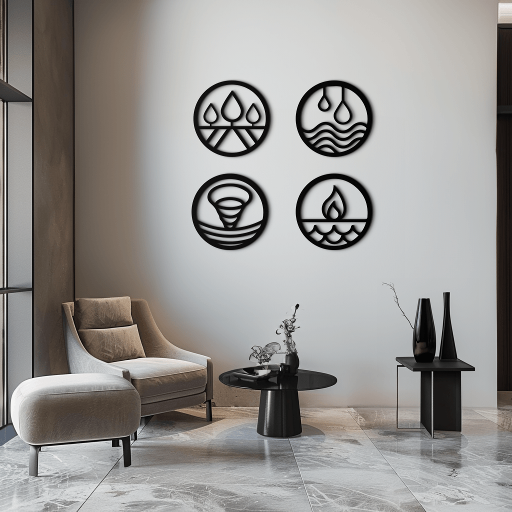 Steel Four Elements Wall Art - Modern Minimalist Circular Design