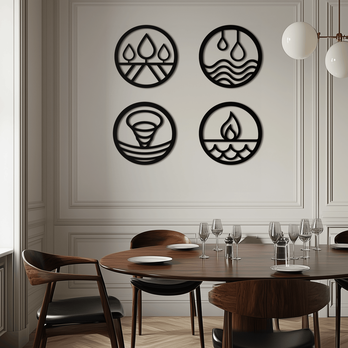 Steel Four Elements Wall Art - Modern Minimalist Circular Design