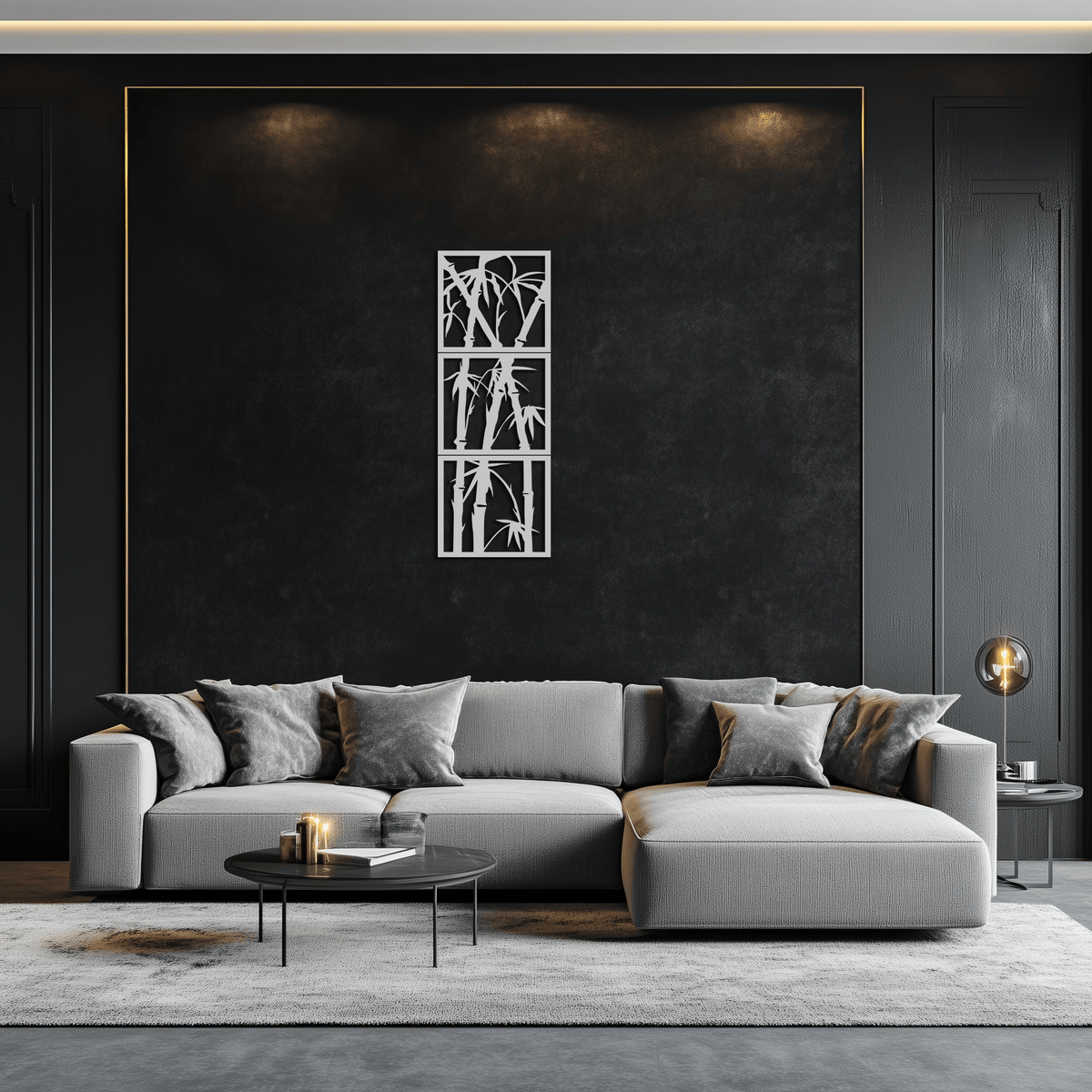 Bamboo Panel Metal Wall Art - Three Piece Vertical Steel Sculpture Modern Industrial