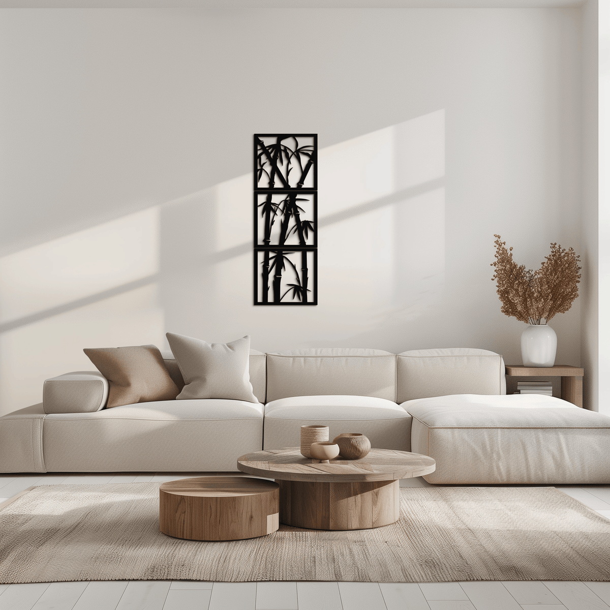 Bamboo Panel Metal Wall Art - Three Piece Vertical Steel Sculpture Modern Industrial