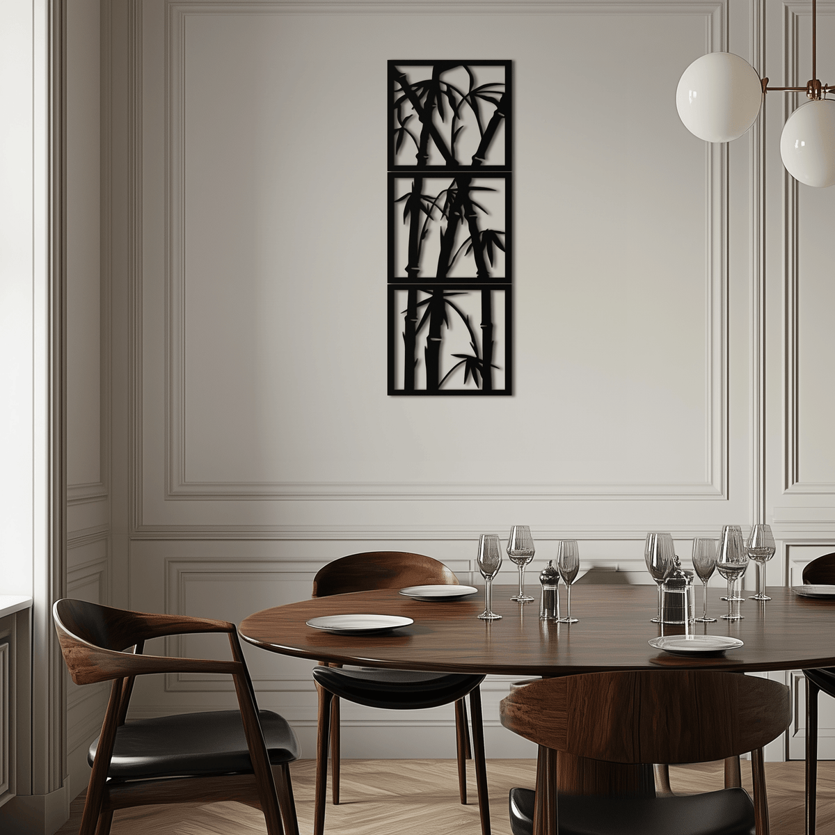 Bamboo Panel Metal Wall Art - Three Piece Vertical Steel Sculpture Modern Industrial