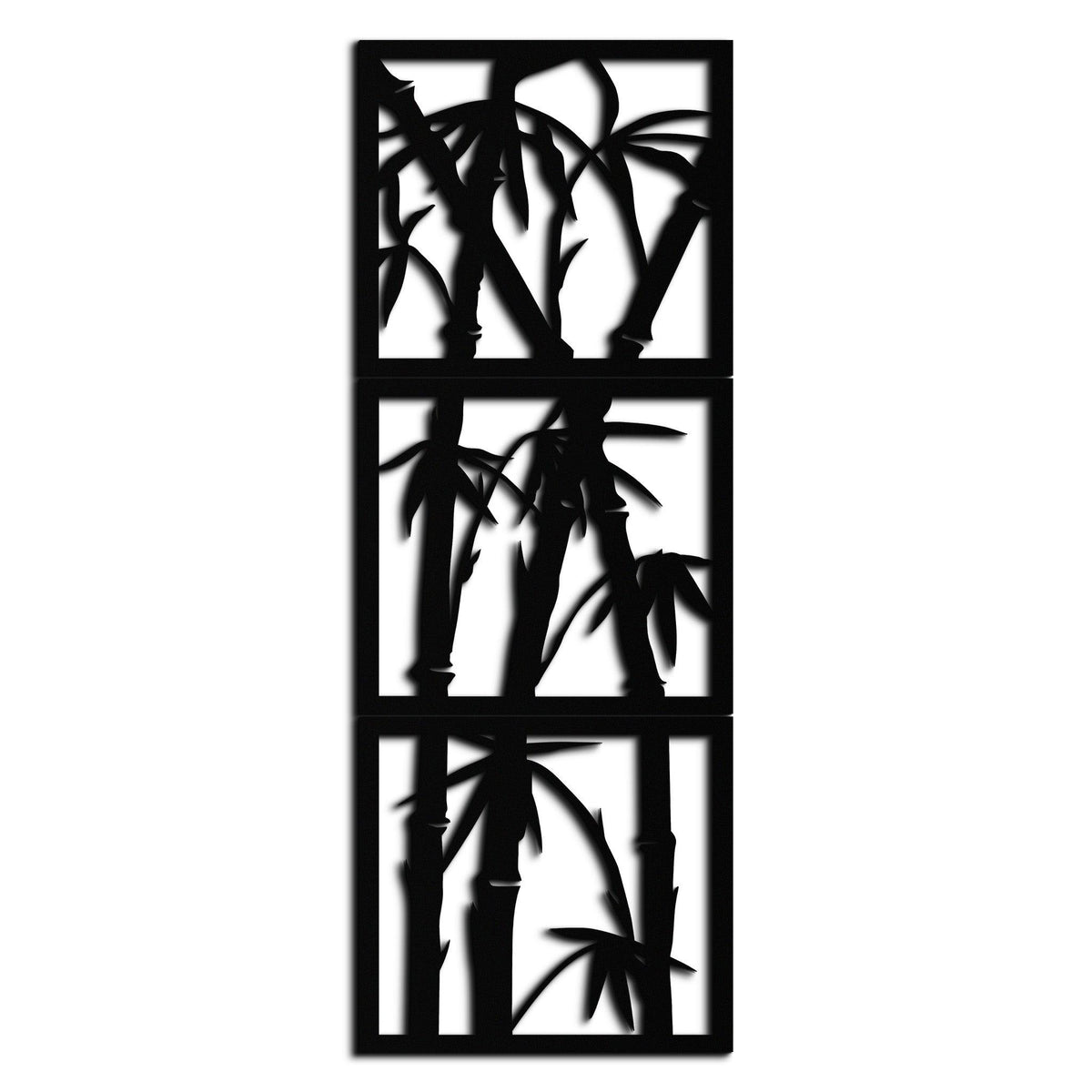 Bamboo Panel Metal Wall Art - Three Piece Vertical Steel Sculpture Modern Industrial