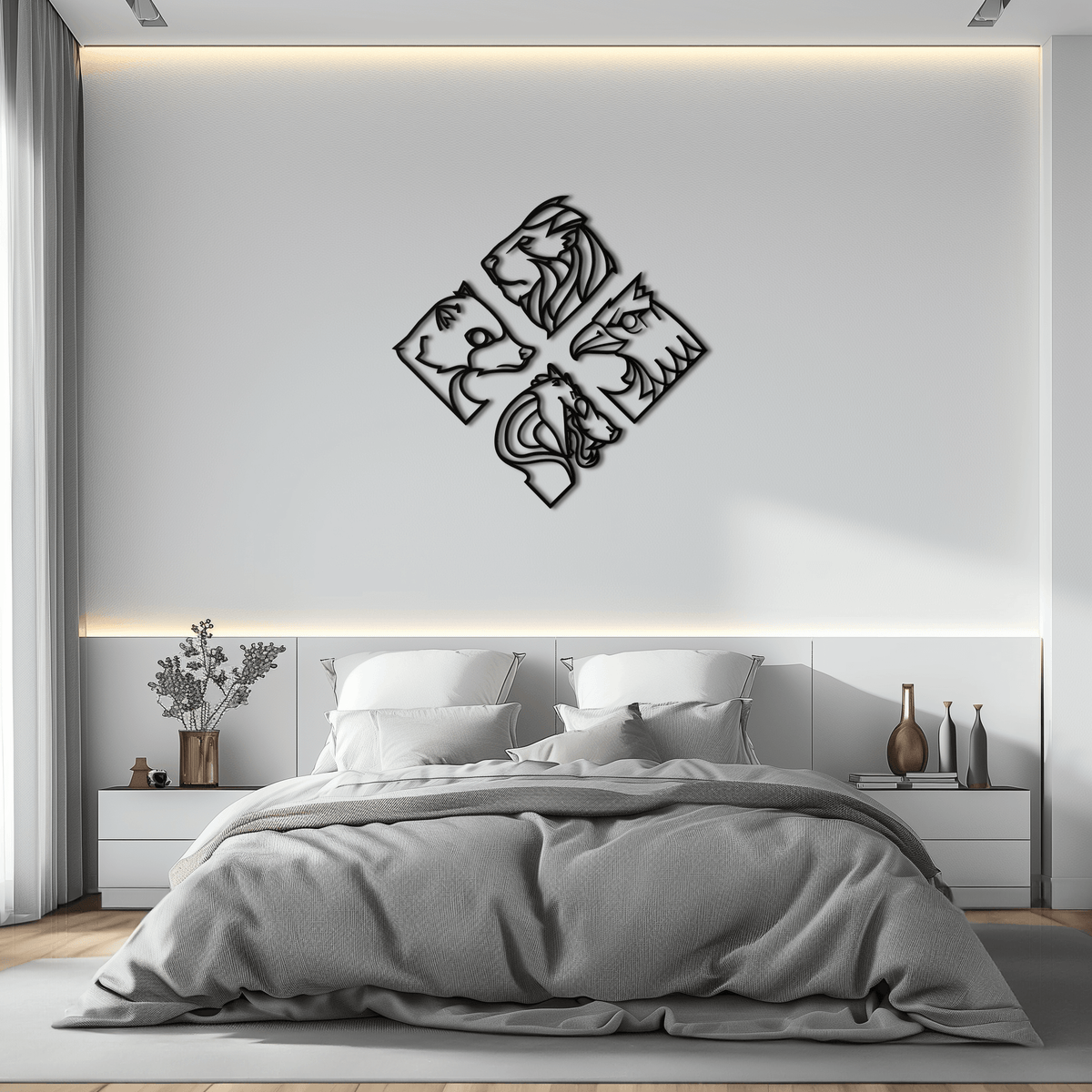 Oversized Four Animal Totem Metal Wall Art Modern Steel Design