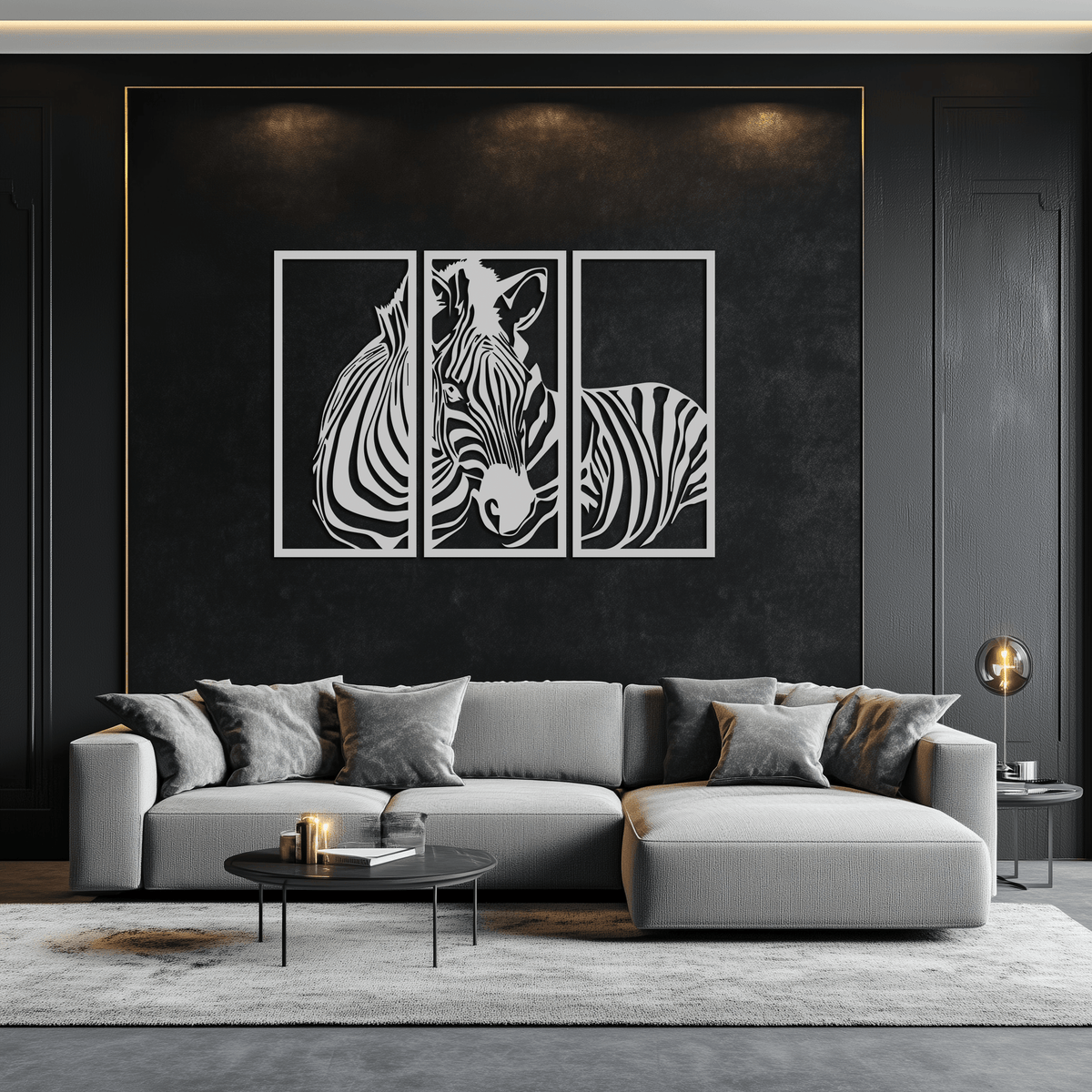Metal Zebra Three Piece Panel Wall Art - Modern Minimalist Decor