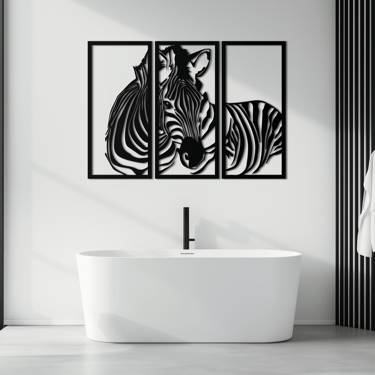 Metal Zebra Three Piece Panel Wall Art - Modern Minimalist Decor