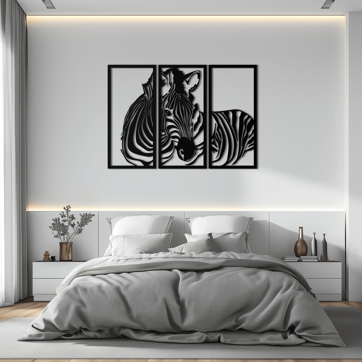 Metal Zebra Three Piece Panel Wall Art - Modern Minimalist Decor