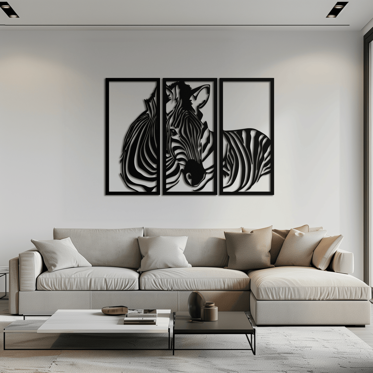 Metal Zebra Three Piece Panel Wall Art - Modern Minimalist Decor