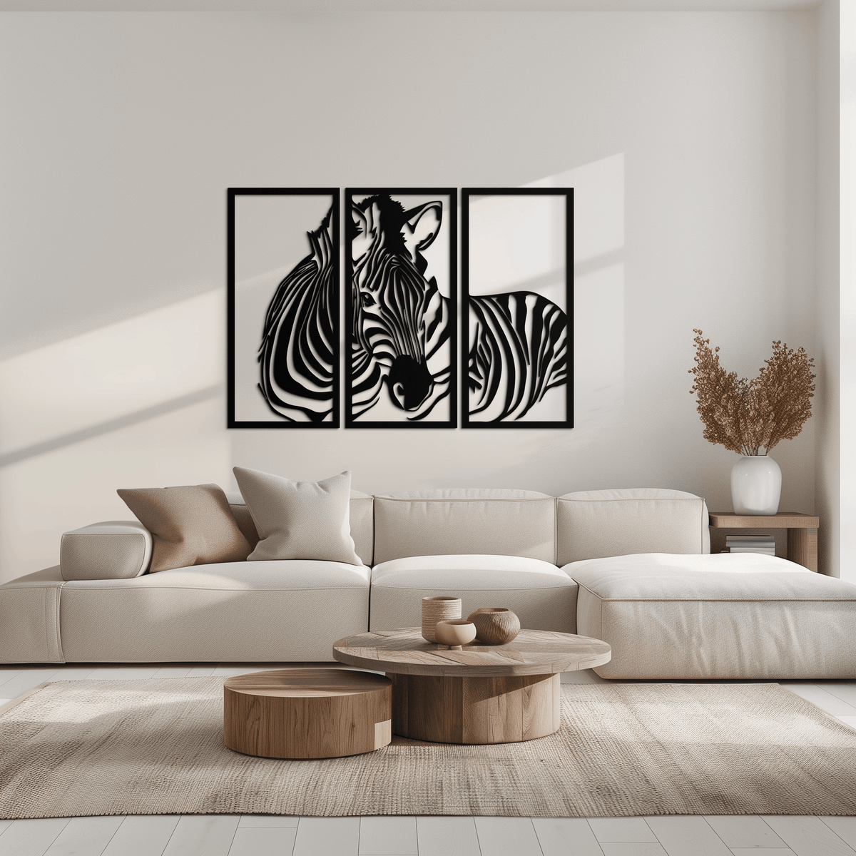 Metal Zebra Three Piece Panel Wall Art - Modern Minimalist Decor