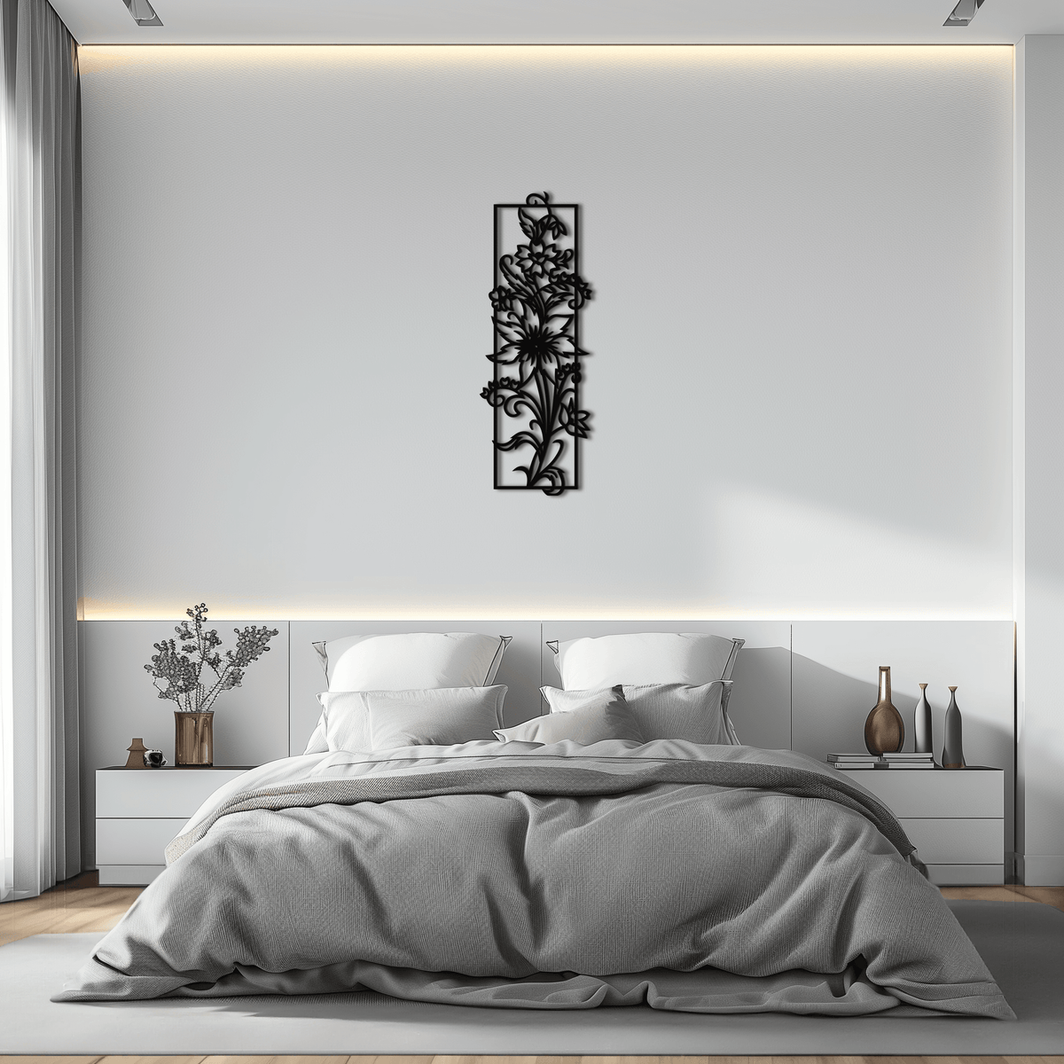 Metal Floral Wall Art Panel - Contemporary Steel Botanical Design