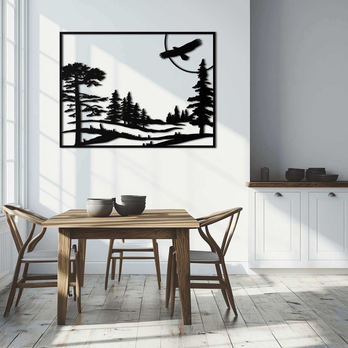 Metal Forest Landscape Wall Art with Eagle - Rustic Style