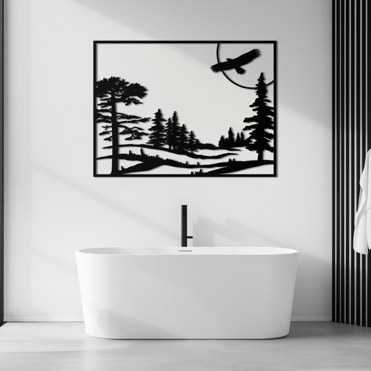 Metal Forest Landscape Wall Art with Eagle - Rustic Style