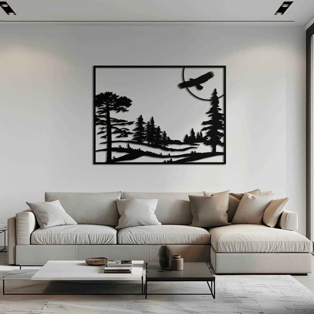 Metal Forest Landscape Wall Art with Eagle - Rustic Style