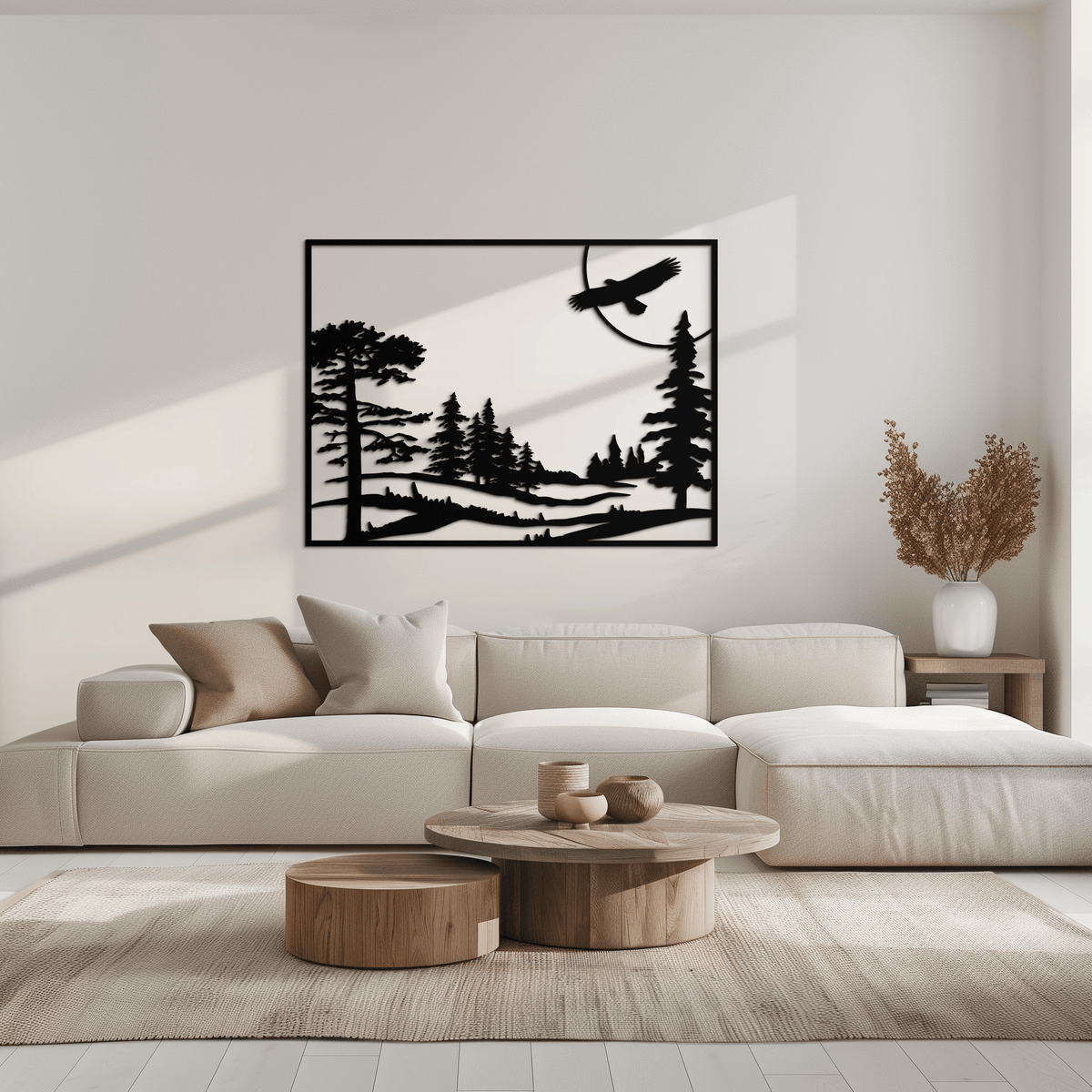 Metal Forest Landscape Wall Art with Eagle - Rustic Style