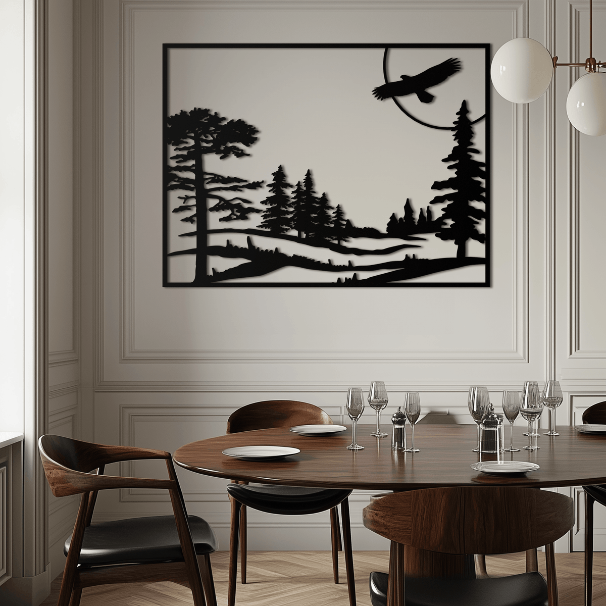 Metal Forest Landscape Wall Art with Eagle - Rustic Style