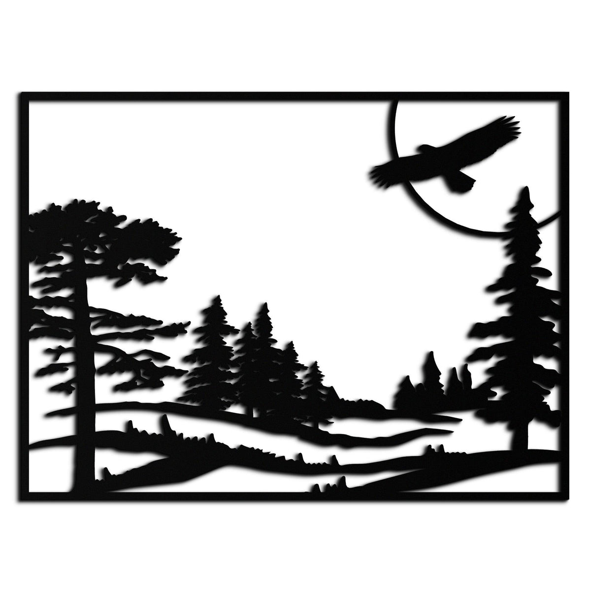 Metal Forest Landscape Wall Art with Eagle - Rustic Style