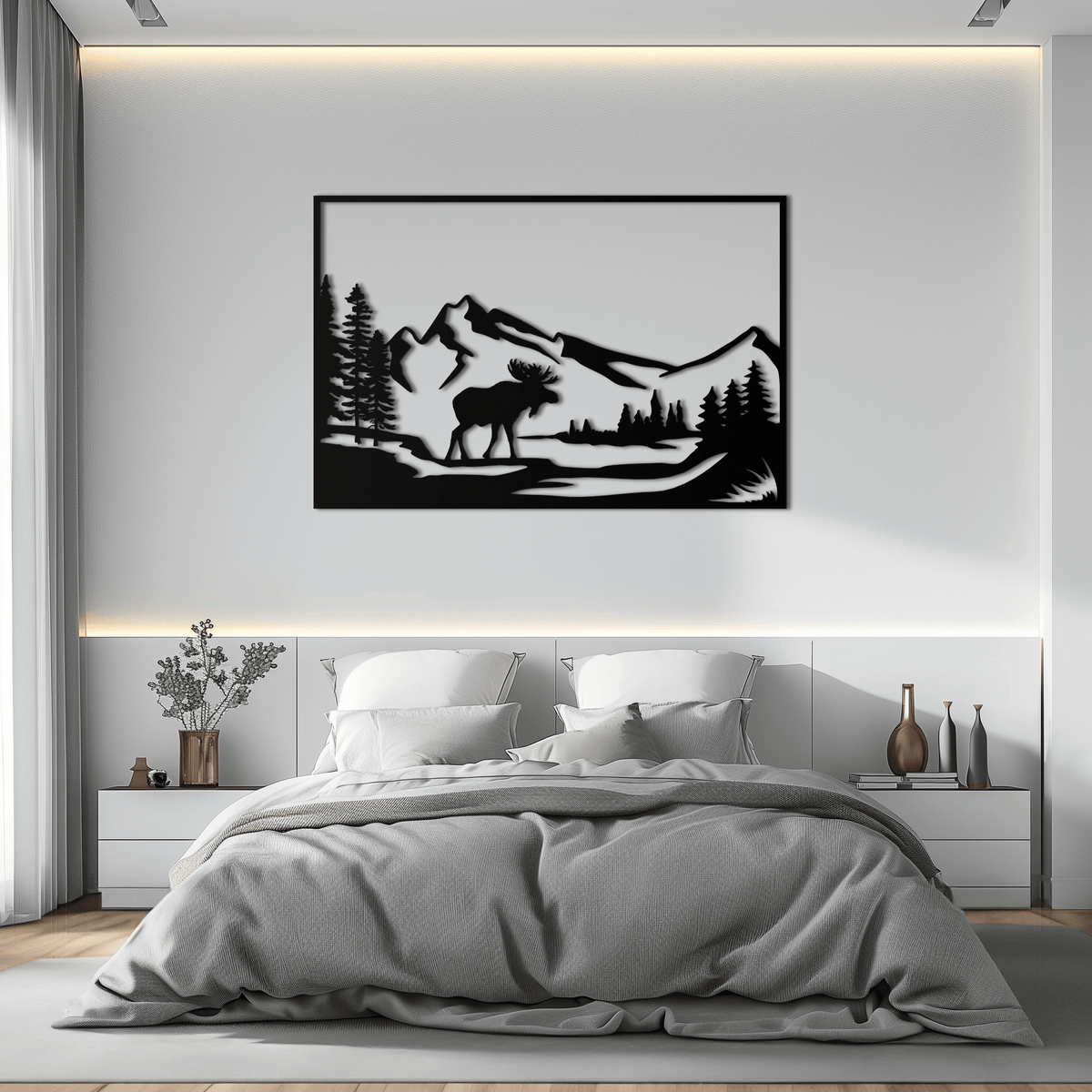 Mountain Moose Metal Wall Art - Rustic Steel Cabin Sculpture