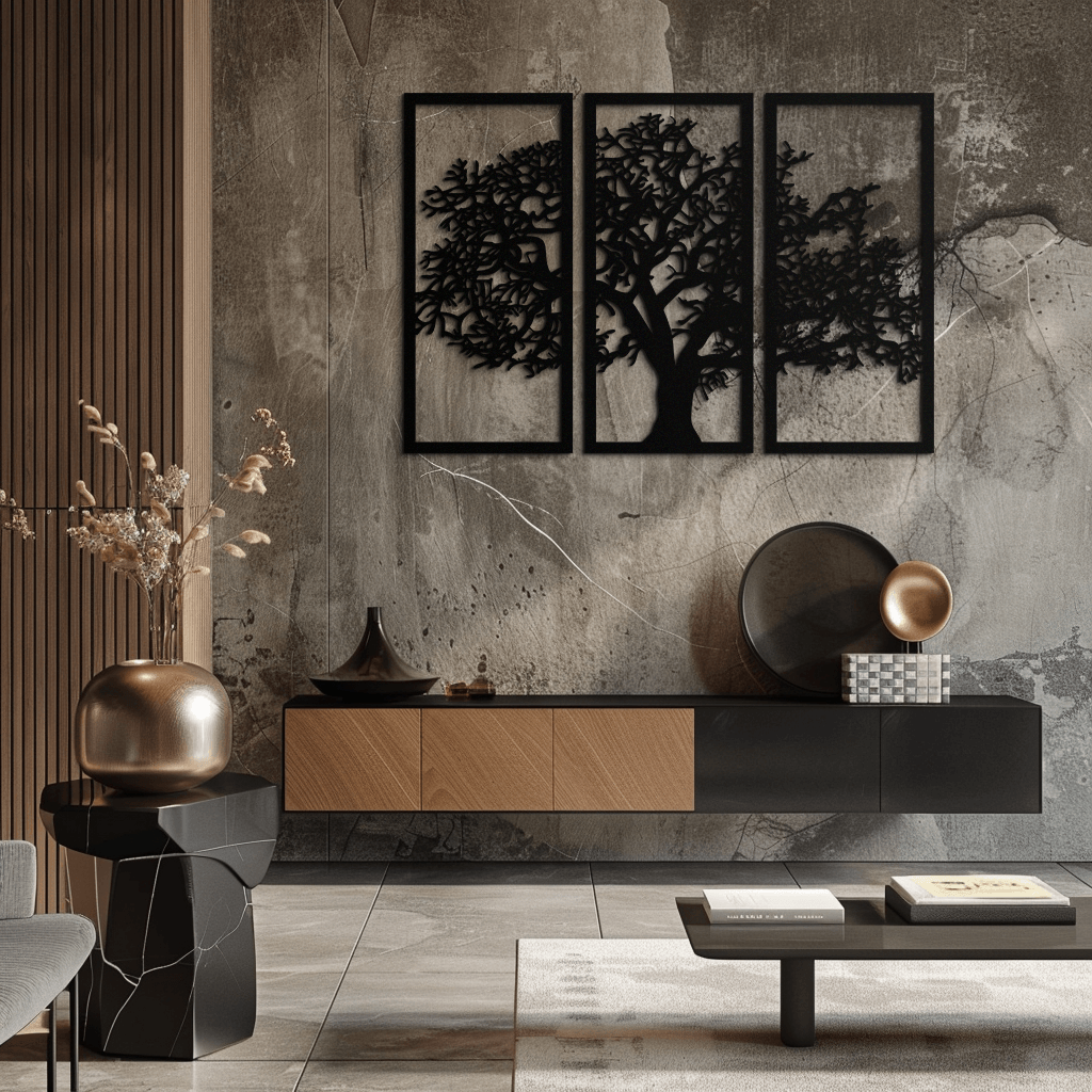 Metal Wall Art Tree of Life - Contemporary Three Panel Decor