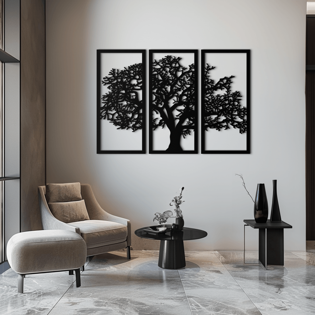 Metal Wall Art Tree of Life - Contemporary Three Panel Decor