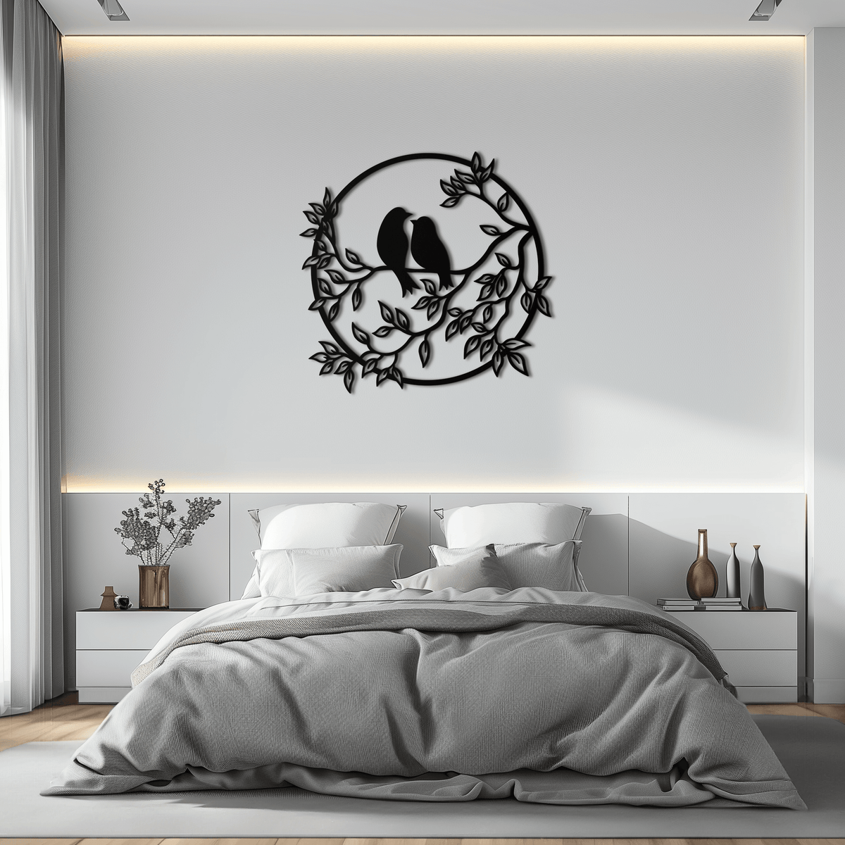 Love Birds Metal Wall Art - Romantic Handcrafted Steel Piece