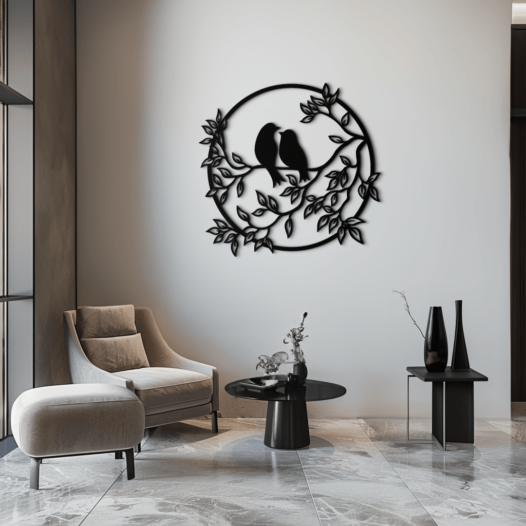 Love Birds Metal Wall Art - Romantic Handcrafted Steel Piece